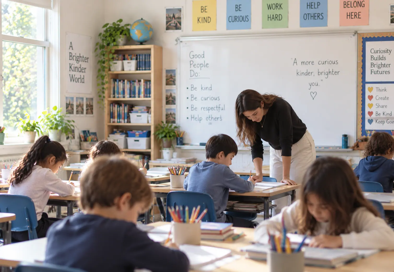 A teacher working with a class